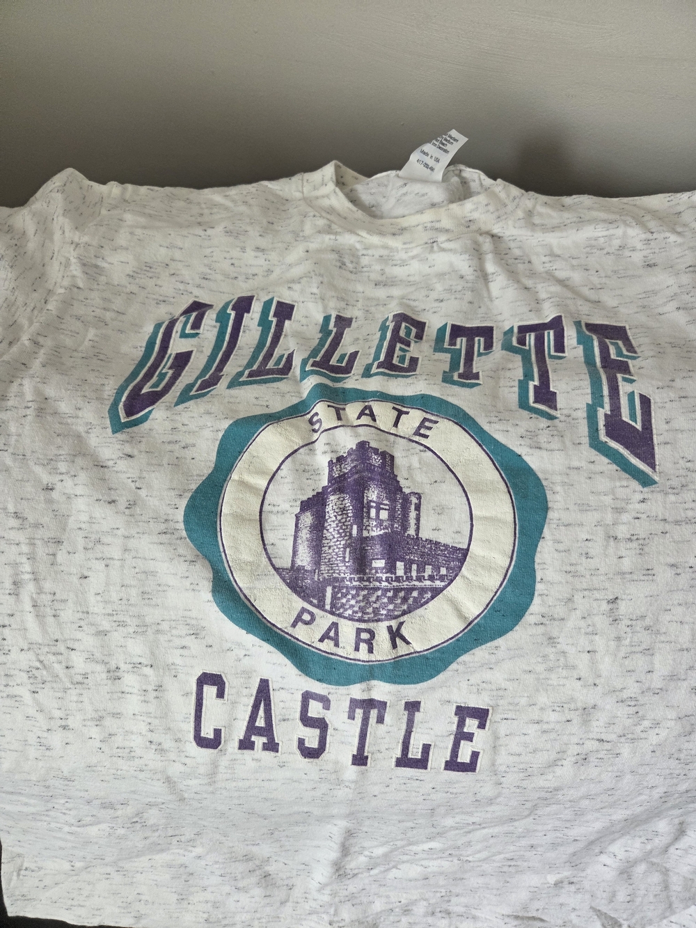 Gillette Castle State Park Graphic Tee - White with Teal & Purple
